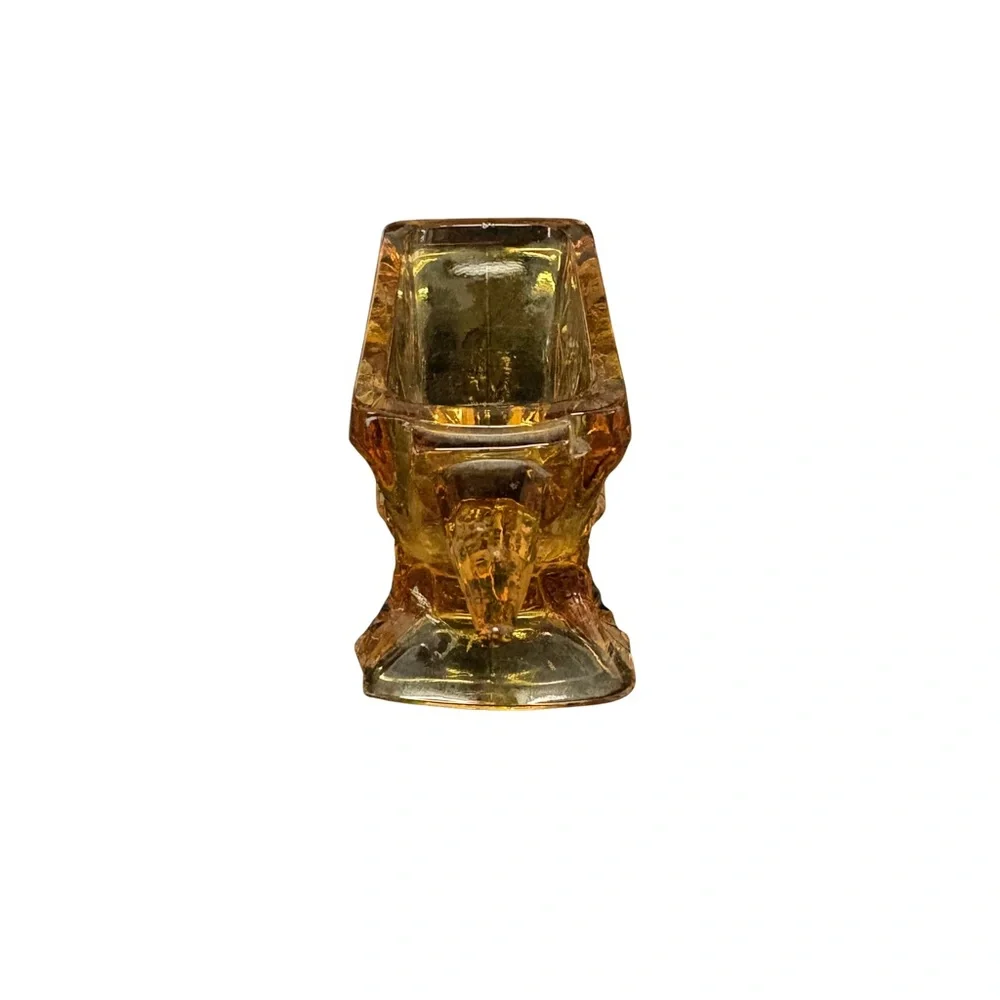 Vintage: Amber Glass “Daisy & Button”‎ Anvil-Shaped Toothpick or Match Holder